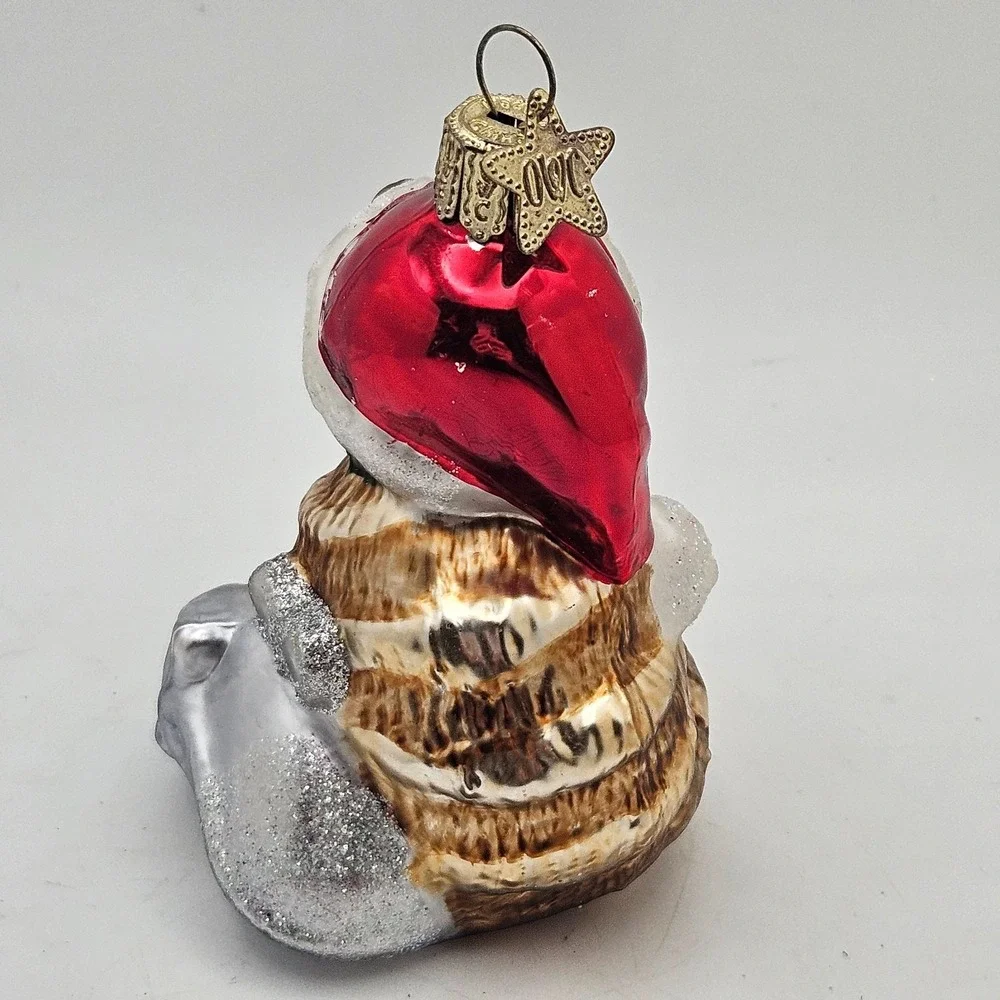 Vintage OWC Glass Cat‎ & Mouse Christmas Ornament Santa Hat